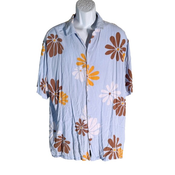 NO BOUNDARIES Men's Short Sleeve Button Down Flower Shirt Blue 2XL - Picture 1 of 6